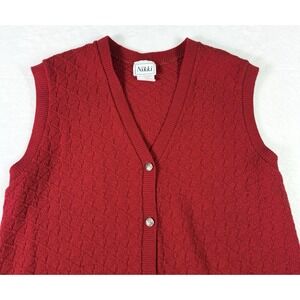 Vintage Nikki Sweater Vest Cardigan Womens Plus 1X Red Knit‎ Made in USA